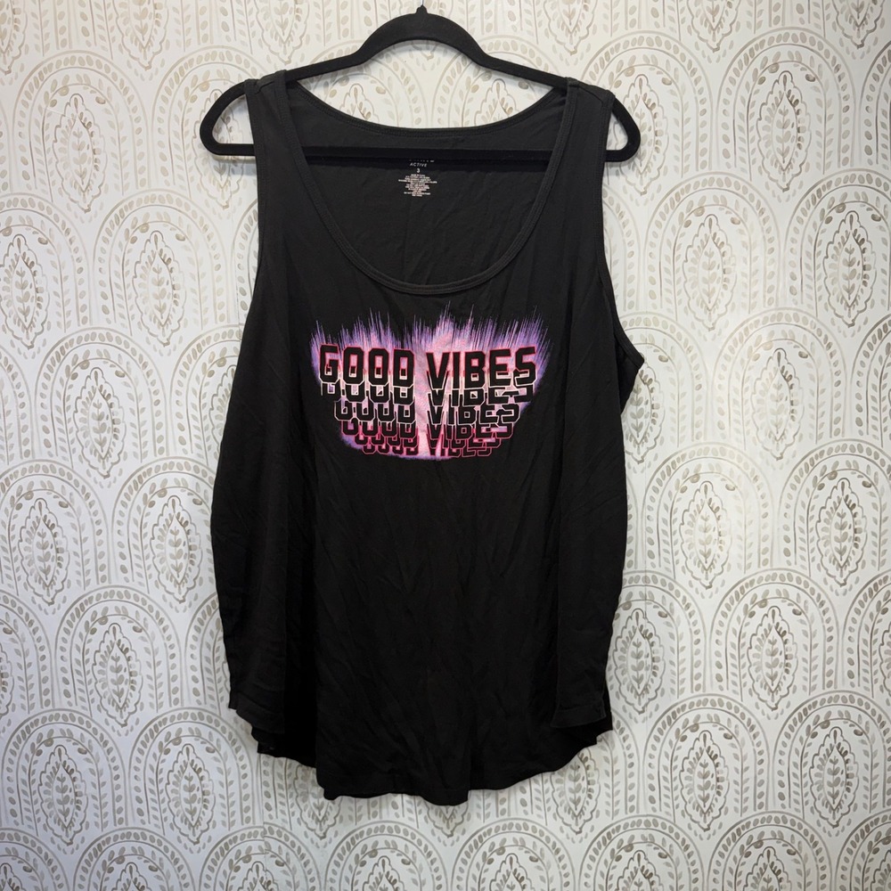 Torrid Tank Top Womens 3 Black Good Vibes Graphic Activewear Scoop Neck